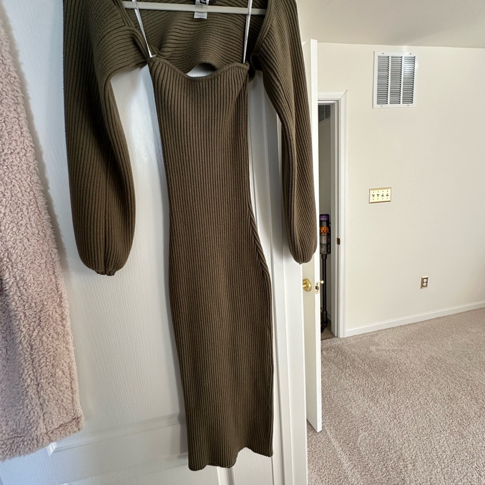Lulu's Olive Long Sleeve Ribbed Dress